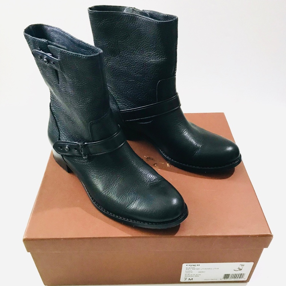 Womens COACH AMY Black Leather Short Boots